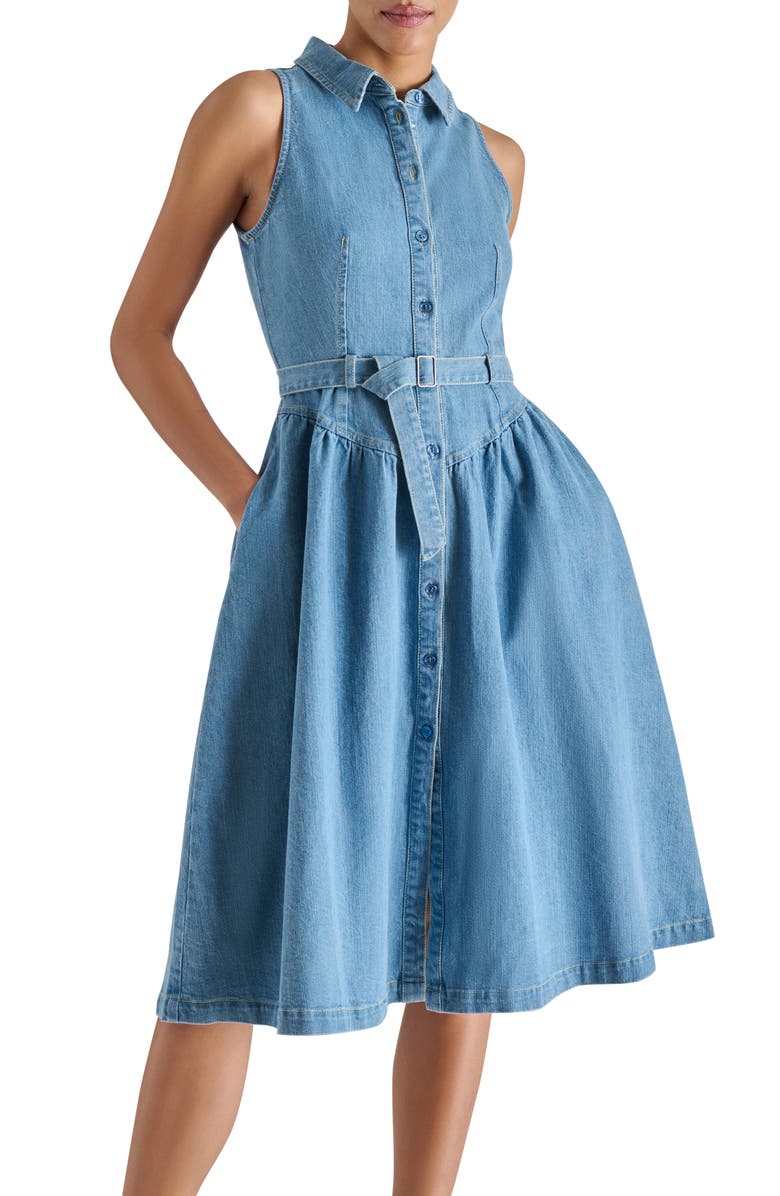 Steve Madden Mary Sleeveless Denim Shirtdress, Alternate, color, Amalfi Wash