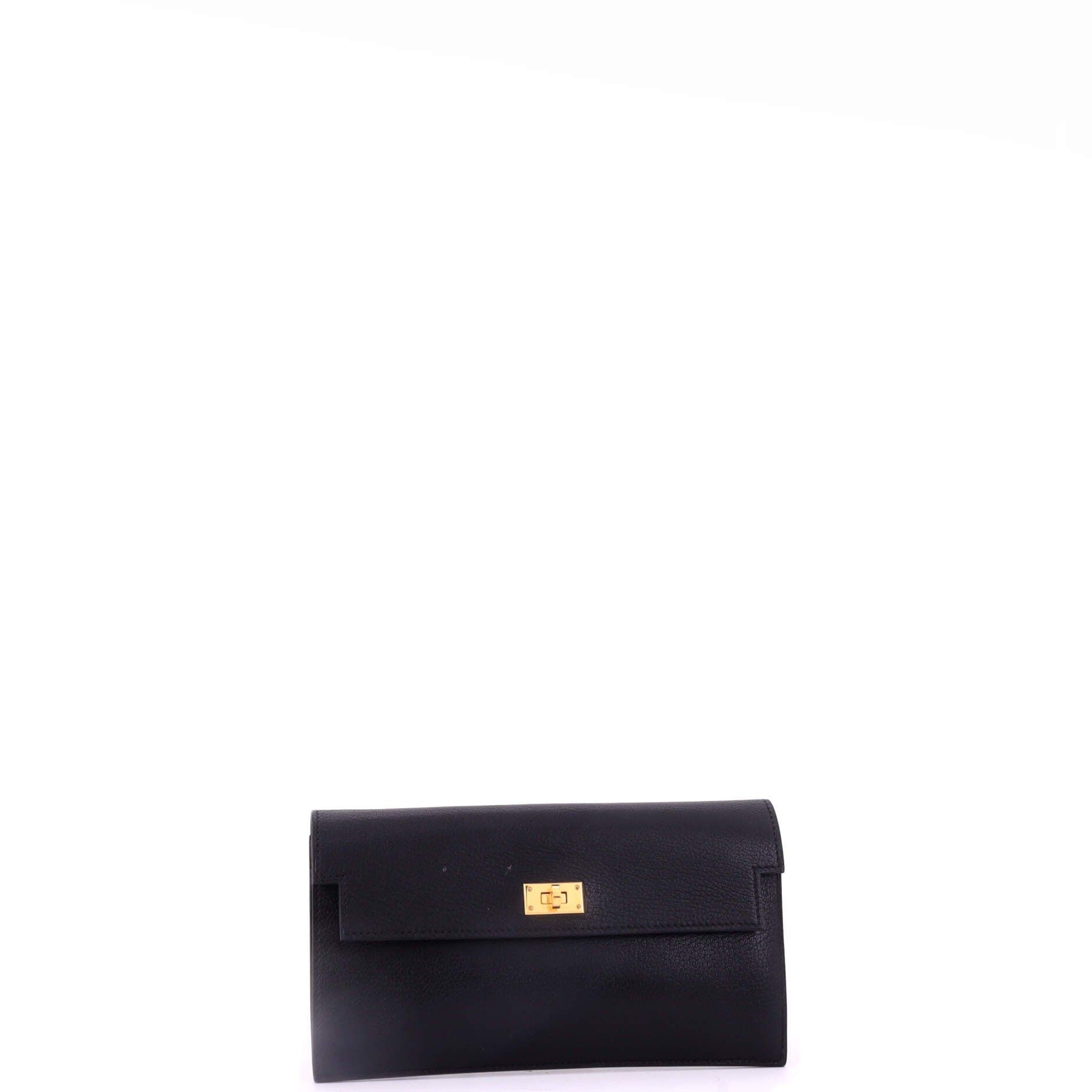 Pre-Owned Hermes Kelly Pocket Wallet Chevre Chamkila Long, Alternate, color, Noir