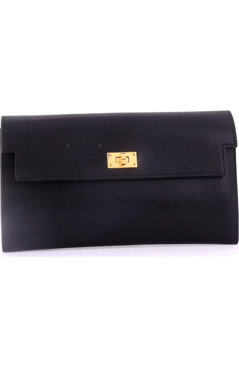Pre-Owned Hermes Kelly Pocket Wallet Chevre Chamkila Long, Alternate, color, Noir