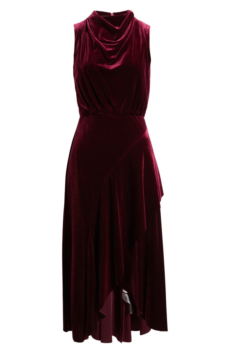 Vince Camuto Cowl Neck High-Low Velvet Midi Dress, Alternate, color, 