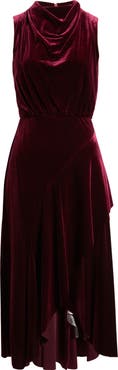 Vince Camuto Cowl Neck High-Low Velvet Midi Dress