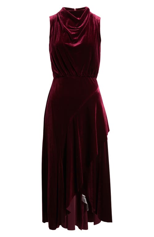 Vince Camuto Cowl Neck High-low Velvet Midi Dress In Burgundy