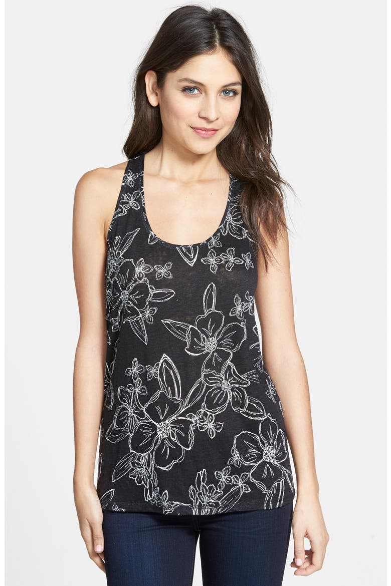 Linen Tank, Main, color, BLACK- IVORY LINEAR FLORAL