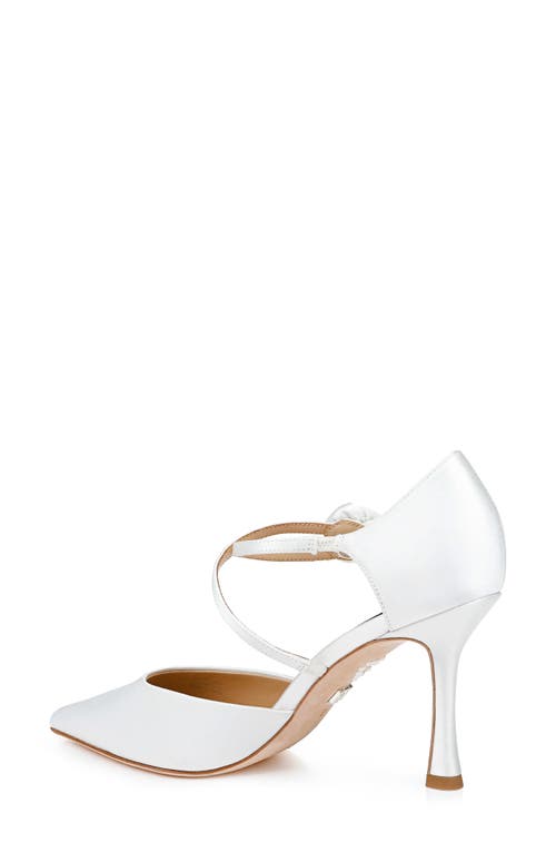 Badgley Mischka Collection Jayden Ankle Strap Pointed Toe Pump In White Satin