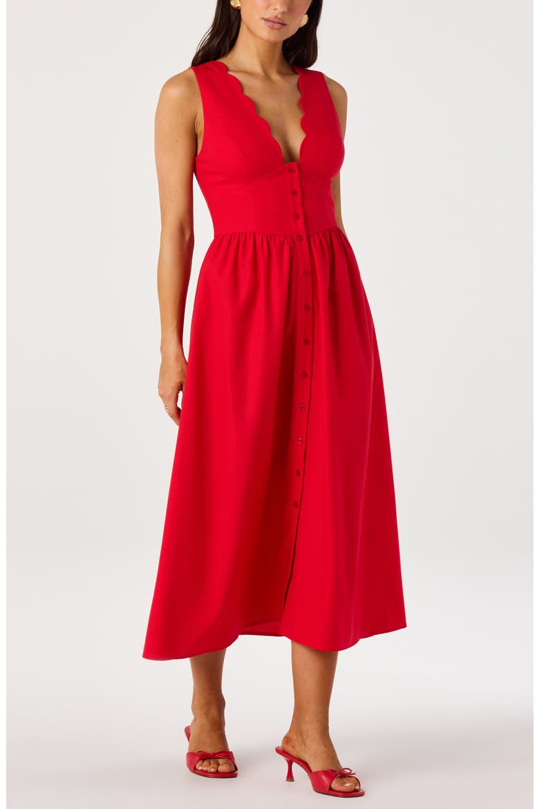 Cory Scallop Neck Sleeveless Midi Shirtdress, Main, color, RED