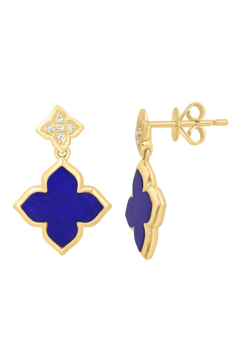 Diamond & Lapis Lazuli Double Clover Drop Earrings, Alternate, color, BLUE
