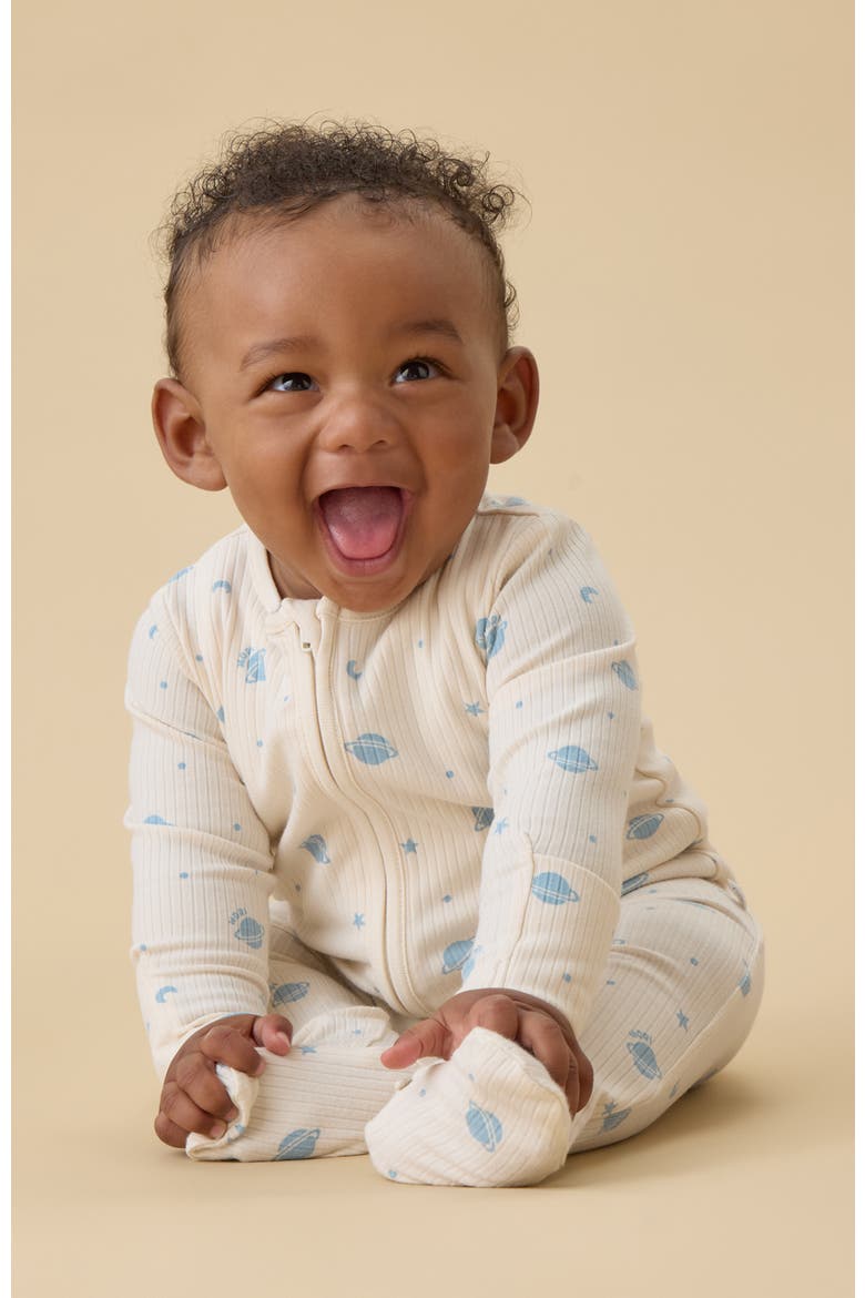 Ribbed Two Way Zip-Up Sleepsuit, Alternate, color, Space Gardenia & Forget Me Not