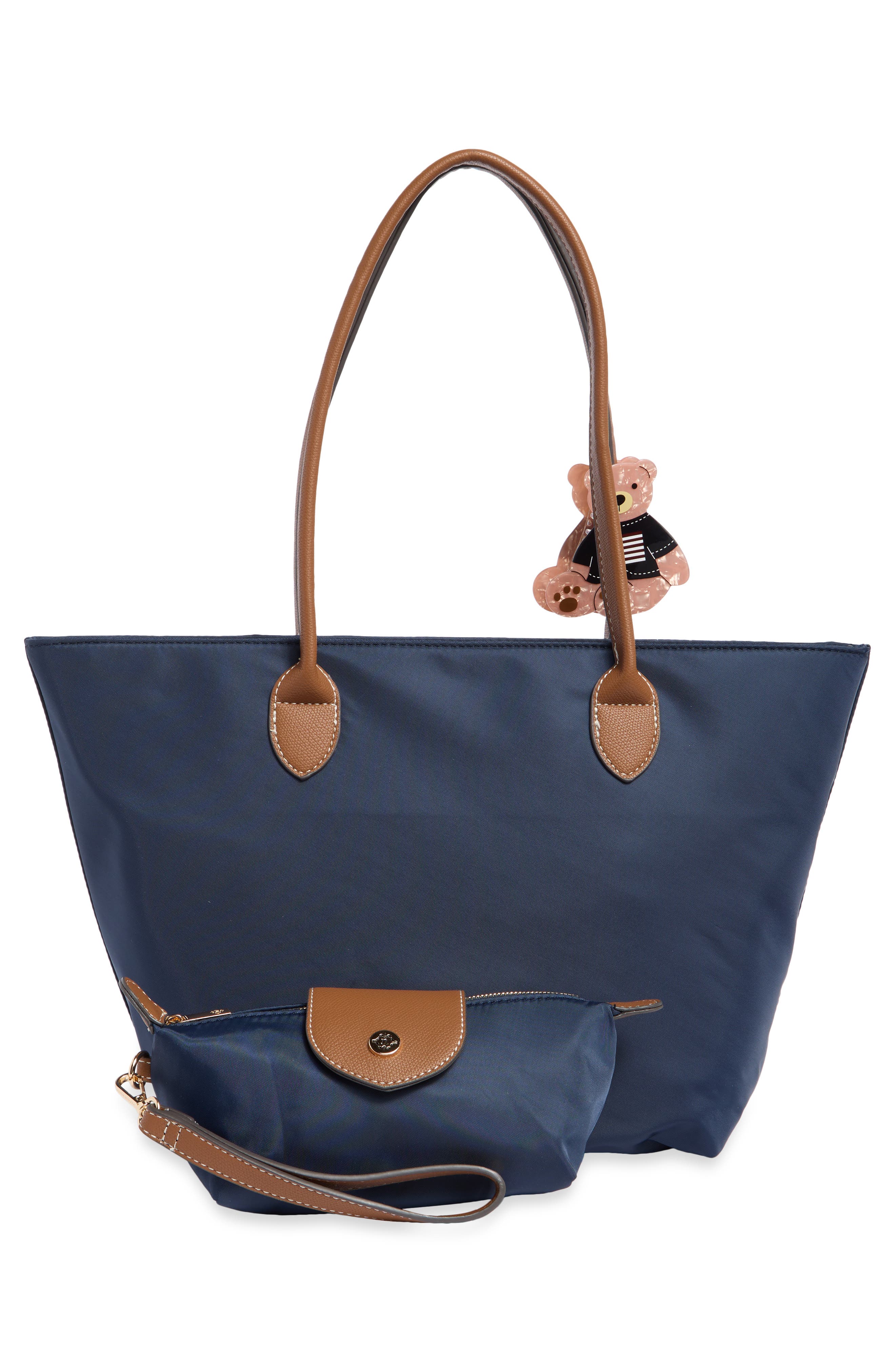 Nylon Tote with Pencil Case, Alternate, color, NAVY / MOOSE