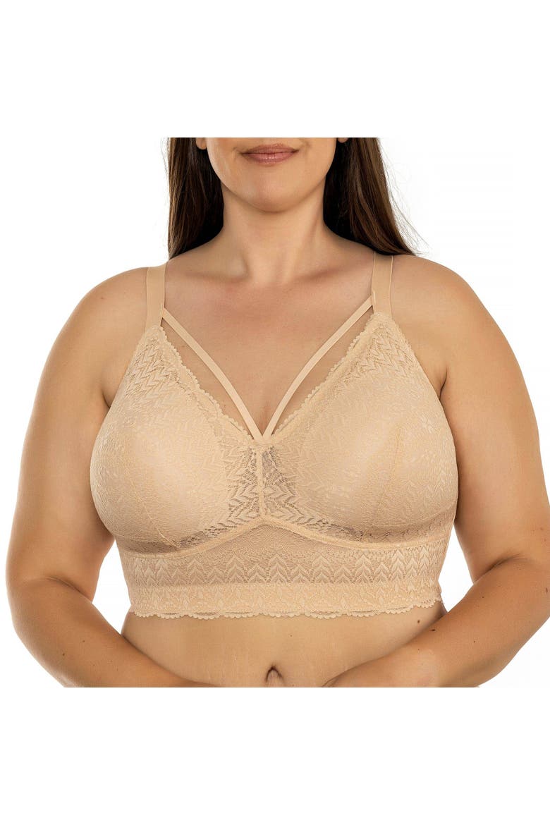 Mia Wire-Free Padded Lace Bralette, Alternate, color, Bare