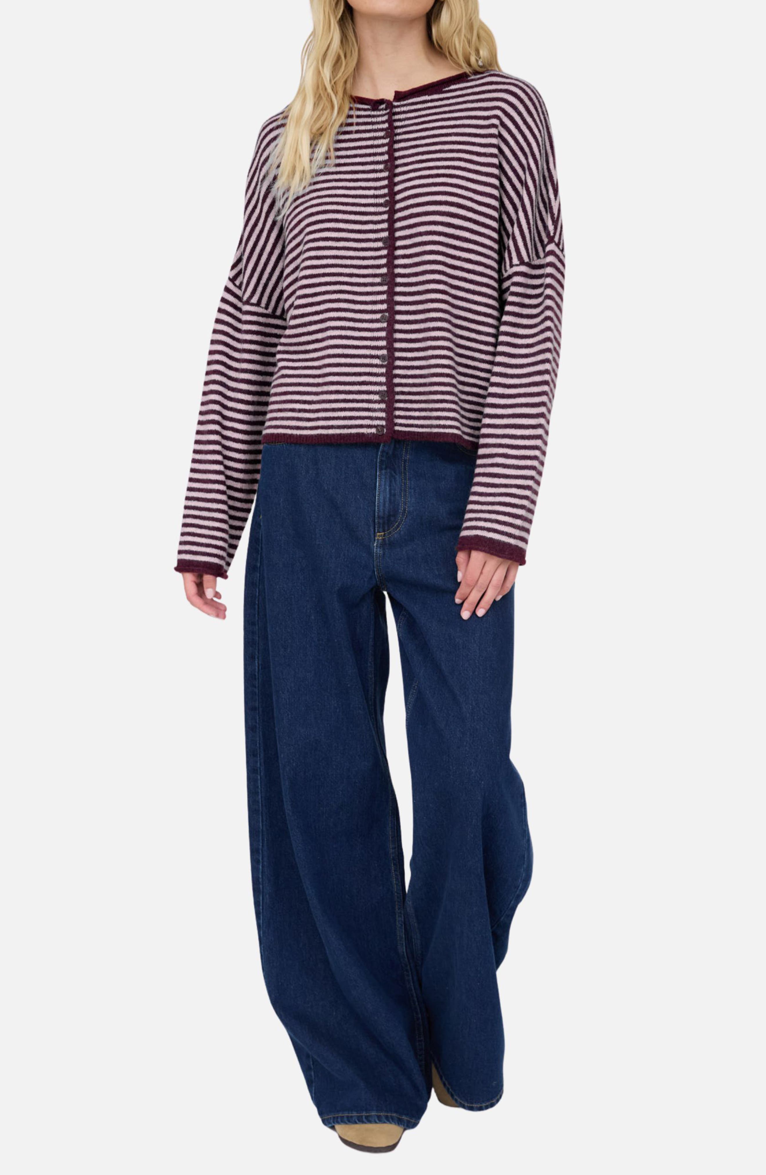 J.O.A. Striped Raw Edge Cardigan (Women) | Nordstrom