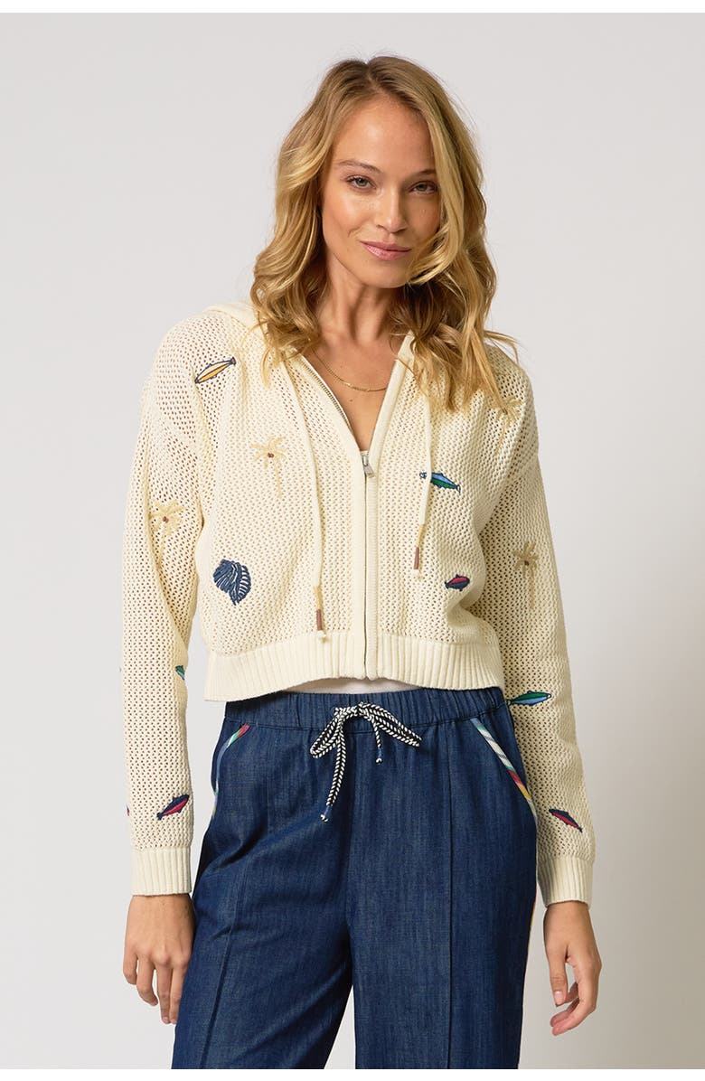 Central Park West Eden Palm Tree Mesh Cardigan, Main, color,