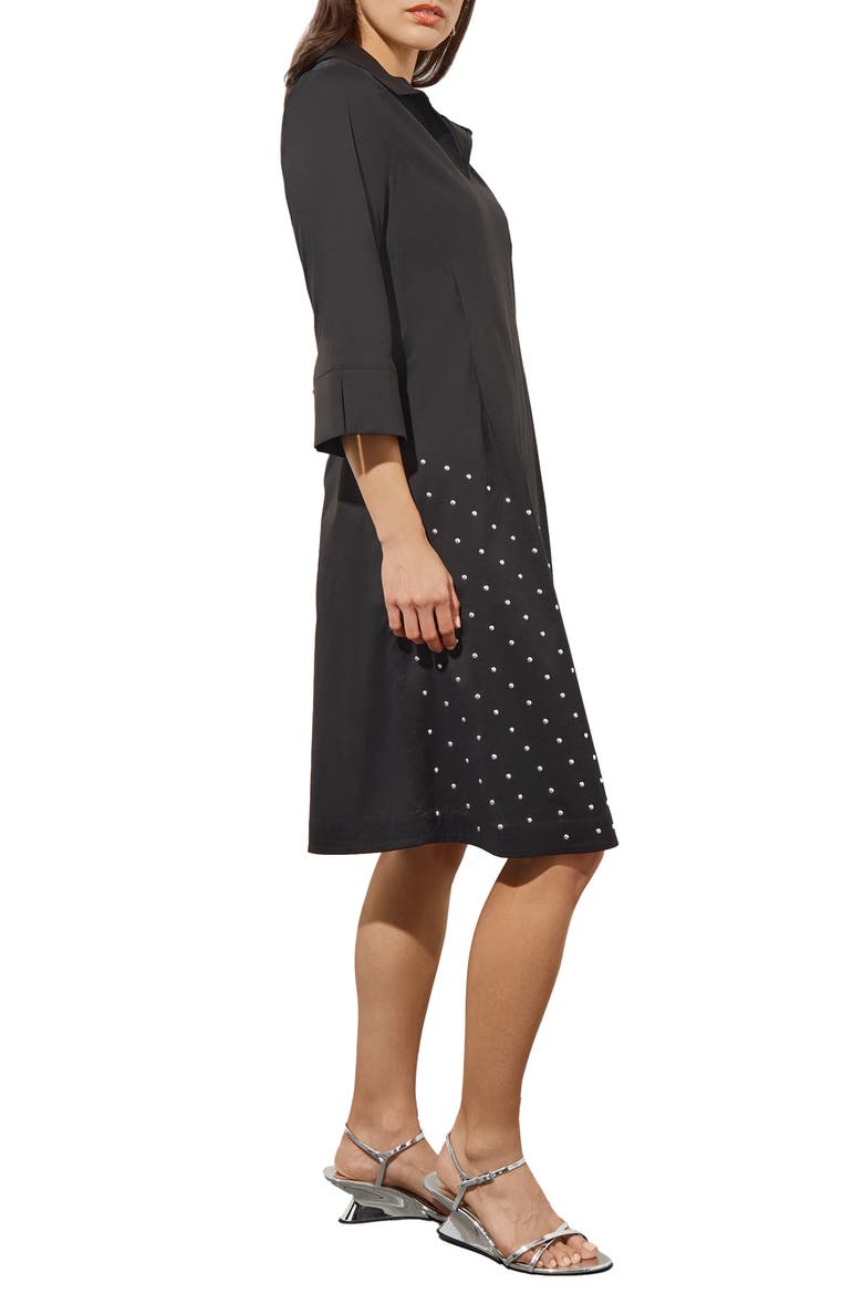 Stud Detail Cotton Blend Shirtdress, Alternate, color, BLACK