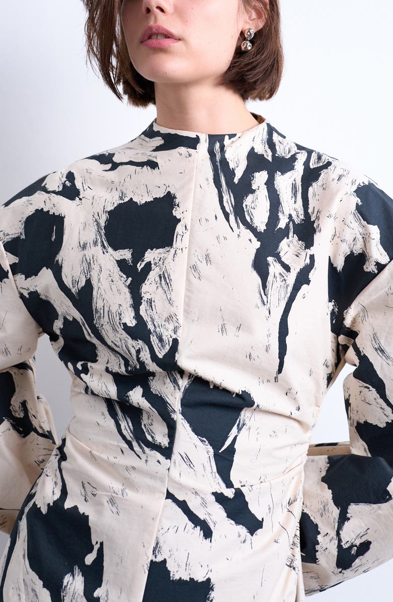 Topshop Balloon Sleeve Cinch Waist Minidress, Alternate, color, Ivory Multi