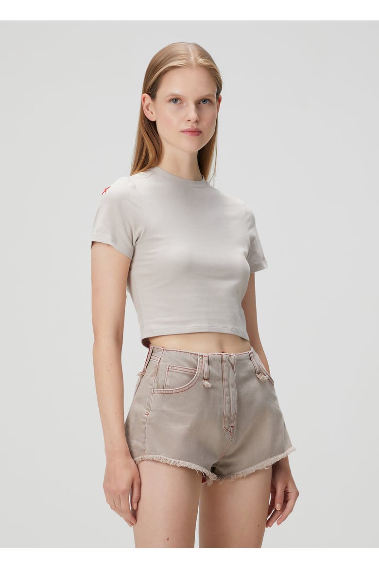 Cotton Slim Fit Crop Tee, Alternate, color, beige