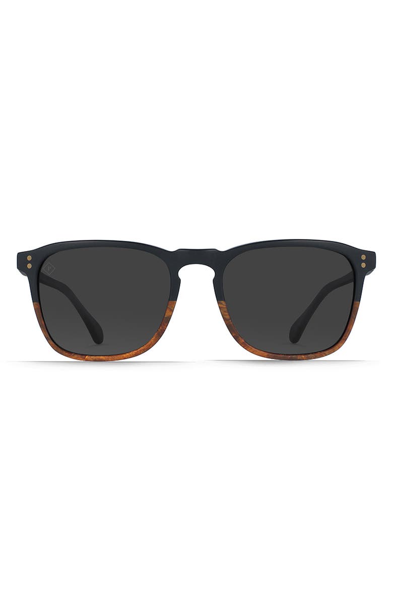 RAEN Wiley 54mm Polarized Square Sunglasses, Main, color, Burlwood/ Black Polar