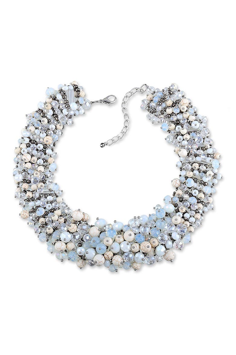Pastel Beaded Statement Collar Necklace, Main, color, BLUE