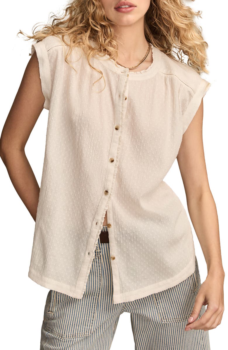 Lucky Brand Clip Dot Cotton Button-Up Shirt, Main, color, Whisper White