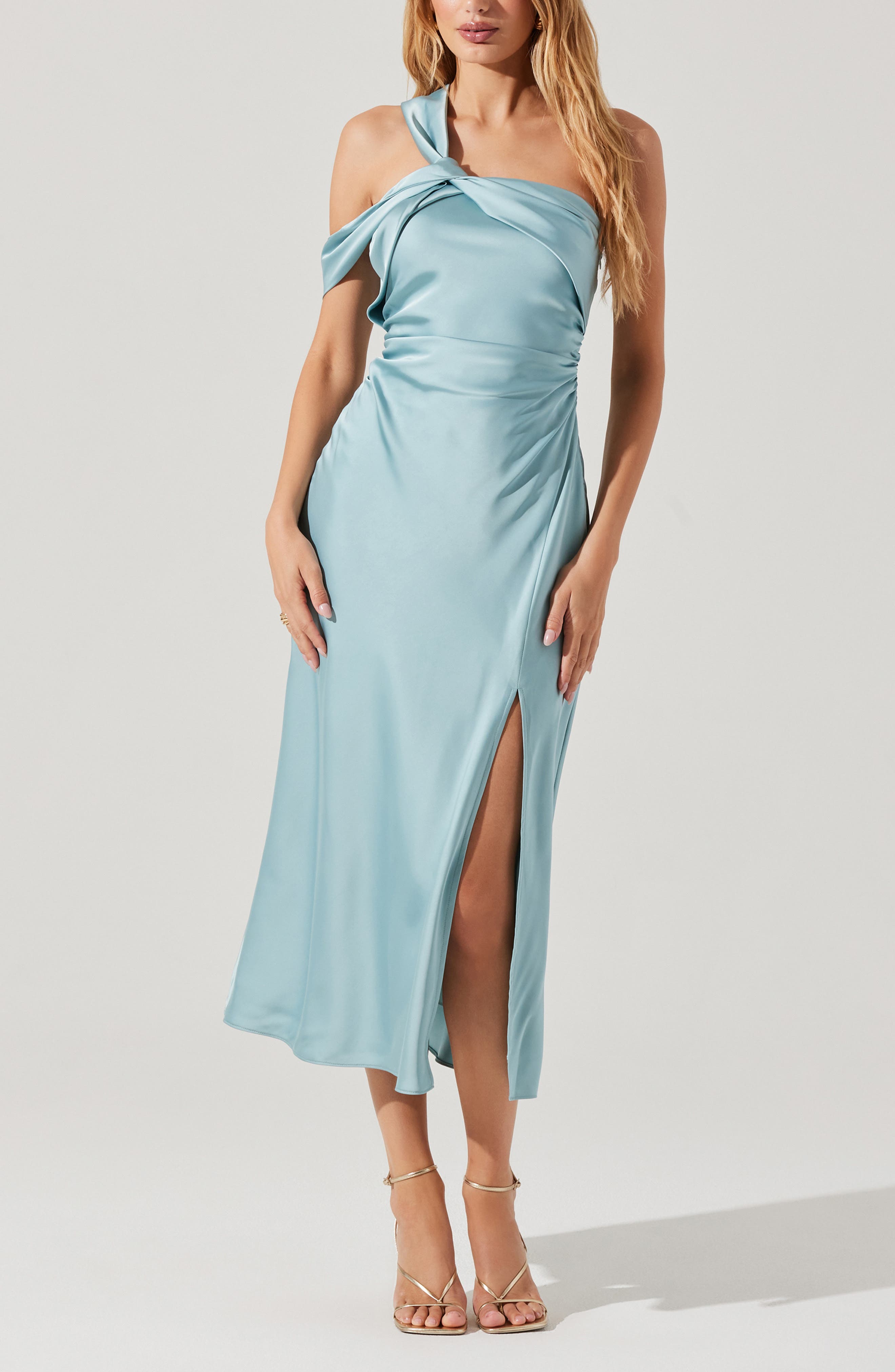 astr the label satin midi dress ASTR The Label | Makaela Puff Sleeve Floral Satin Midi Dress in Pale Green Floral