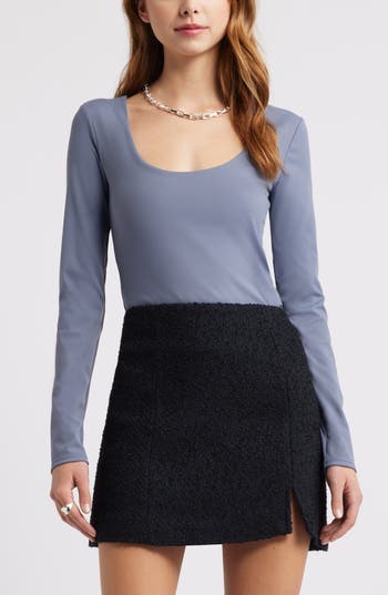 Open Edit Smooth Edit Scoop Neck Top In Grey Folkstone