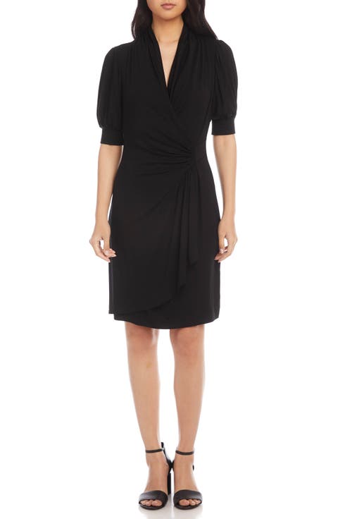 Puff Sleeve Jersey Faux Wrap Dress