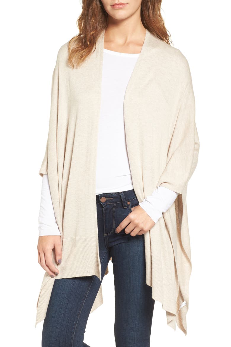 Knit Poncho, Main, color, BEIGE OATMEAL HEATHER