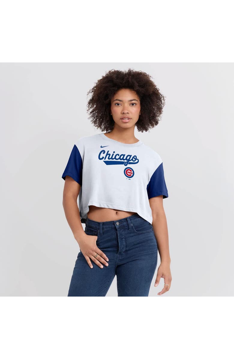 Nike Women's Nike White/Royal Chicago Cubs Script Cropped Performance T-Shirt, Alternate, color, 