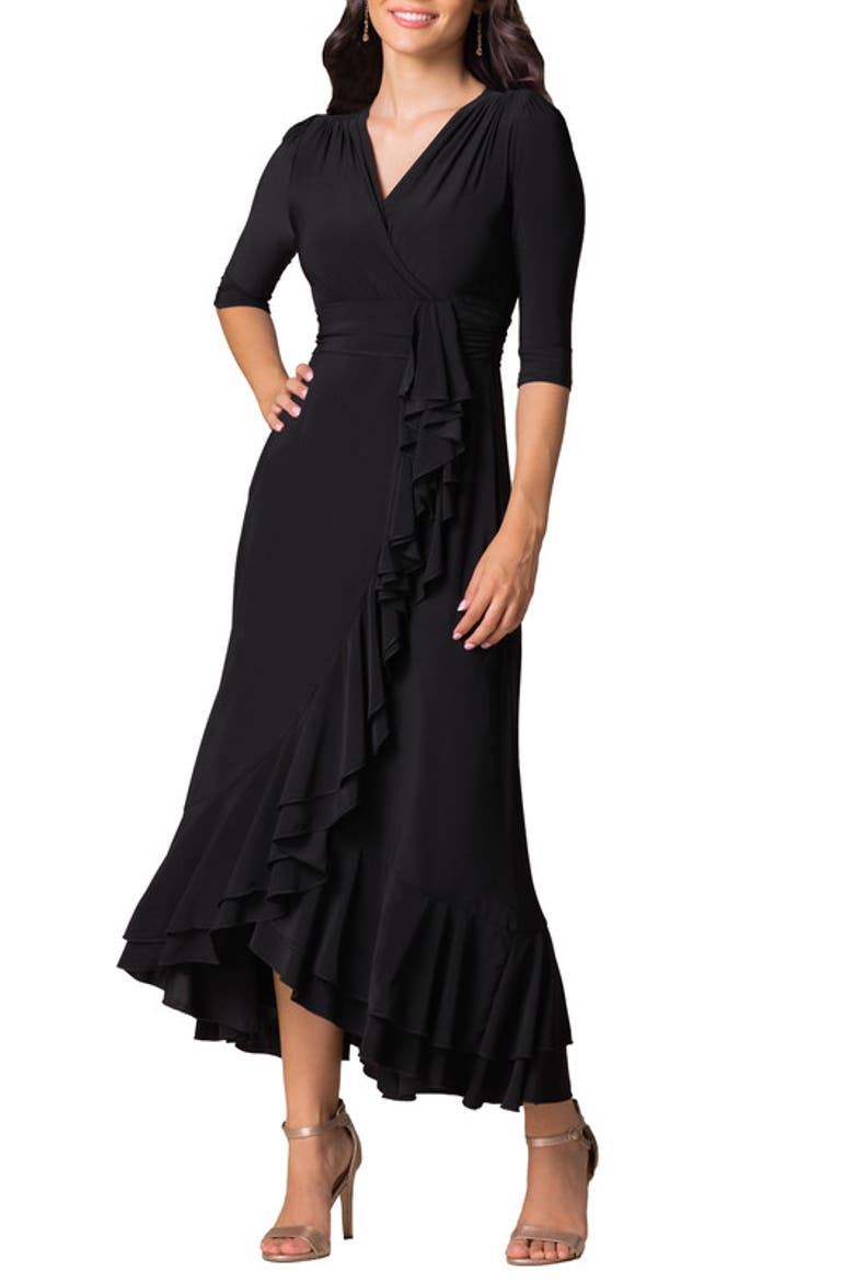 Veronica Ruffle Evening Gown, Main, color, Onyx