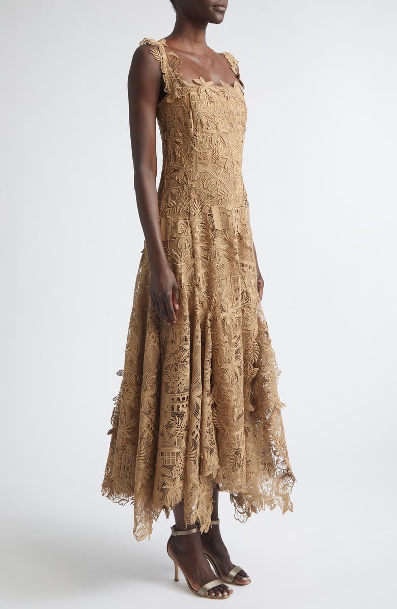 Oscar de la Renta Dominican Republic Toile Guipure Lace Cocktail Dress, Alternate, color, Biscuit