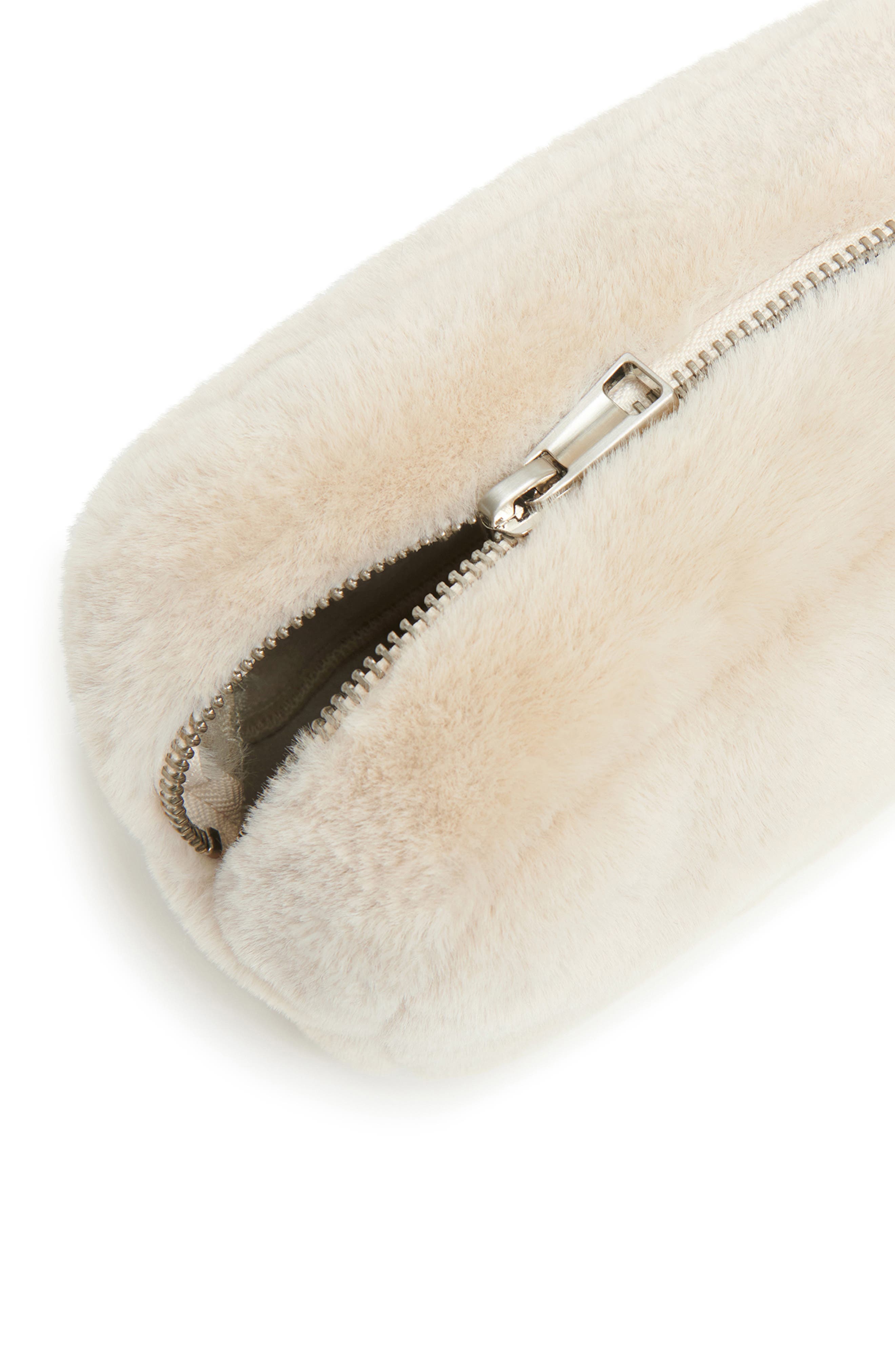 Noor Faux Fur Pouch, Alternate, color, LATTE