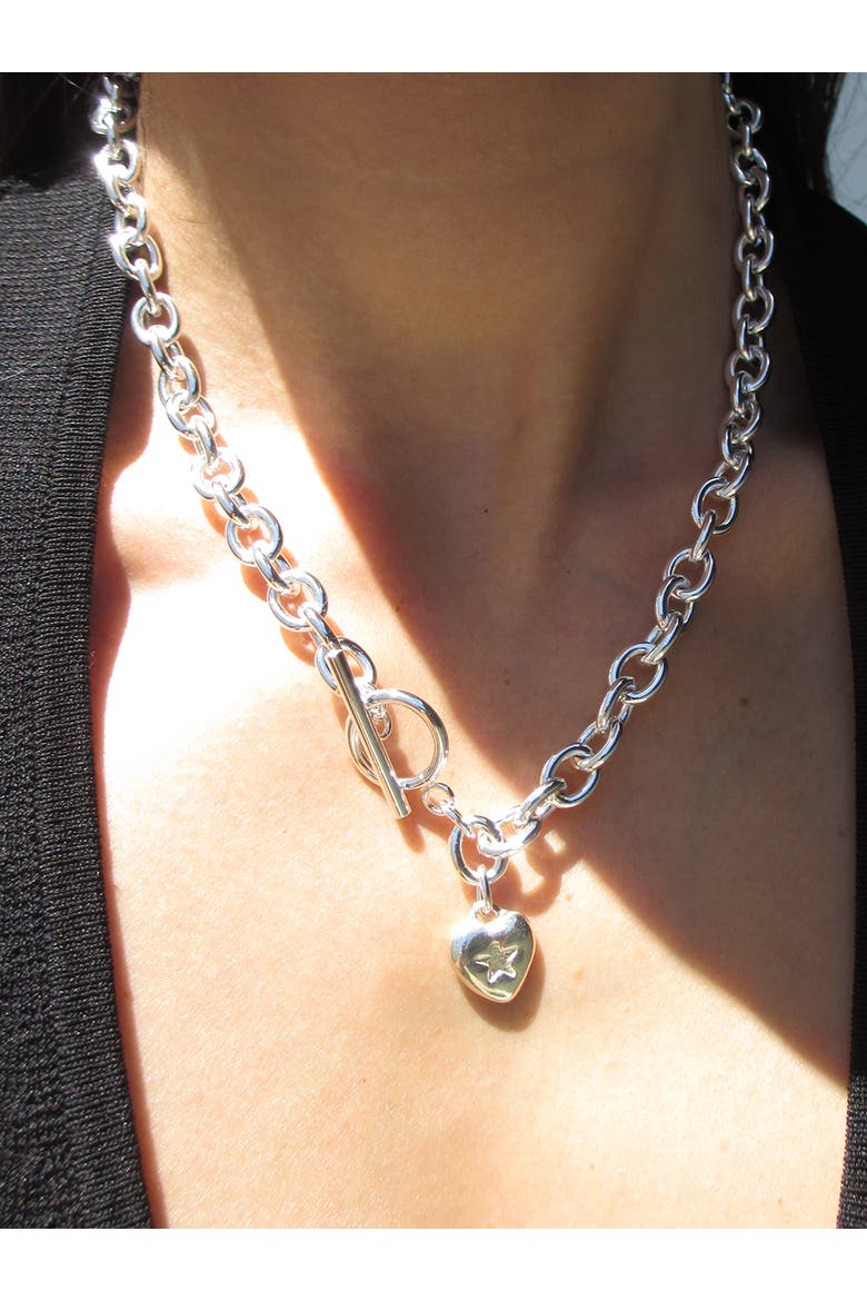 Mini Star Heart Chain Choker, Alternate, color, Silver