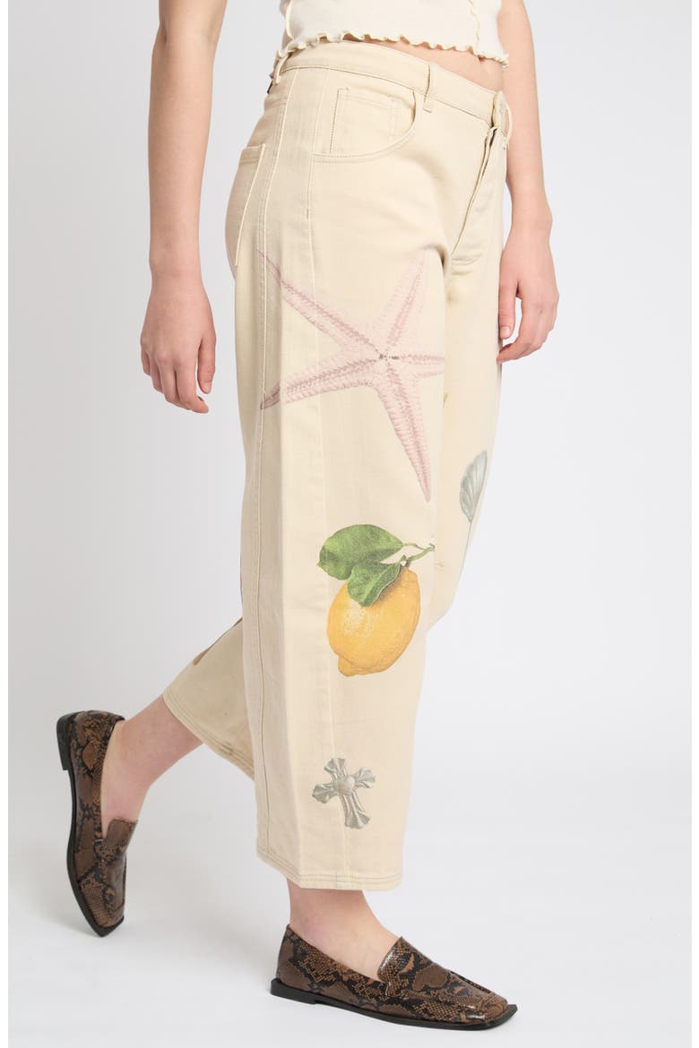 Printed High Waist Barrel Leg Jeans, Alternate, color, ECRU MULTI