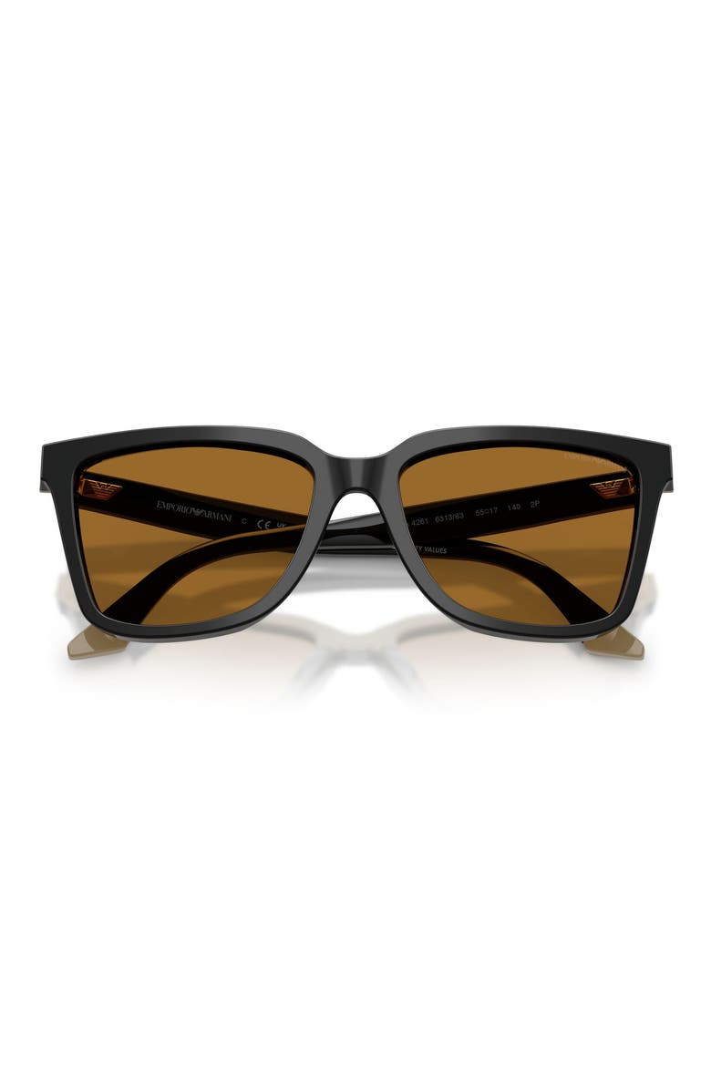 55mm Polarized Irregular Sunglasses, Alternate, color, SHINY BLACK/ BEIGE / POLAR