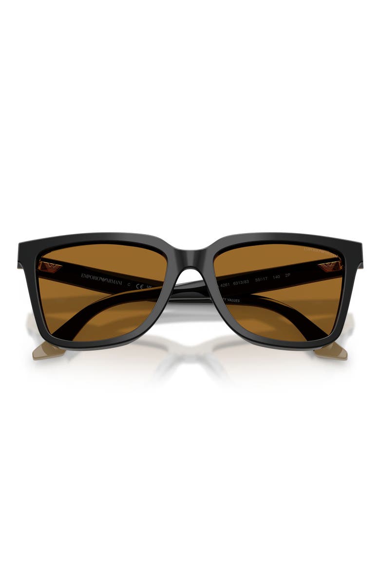 Emporio Armani 55mm Polarized Irregular Sunglasses, Alternate, color, Shiny Black/ Beige / Polar