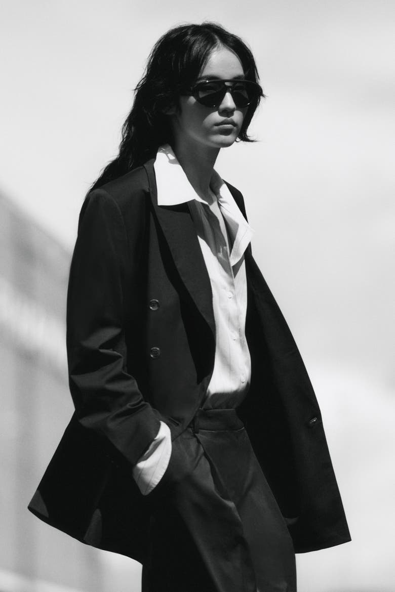 Oversized Twill Blazer, Main, color, Dark gray