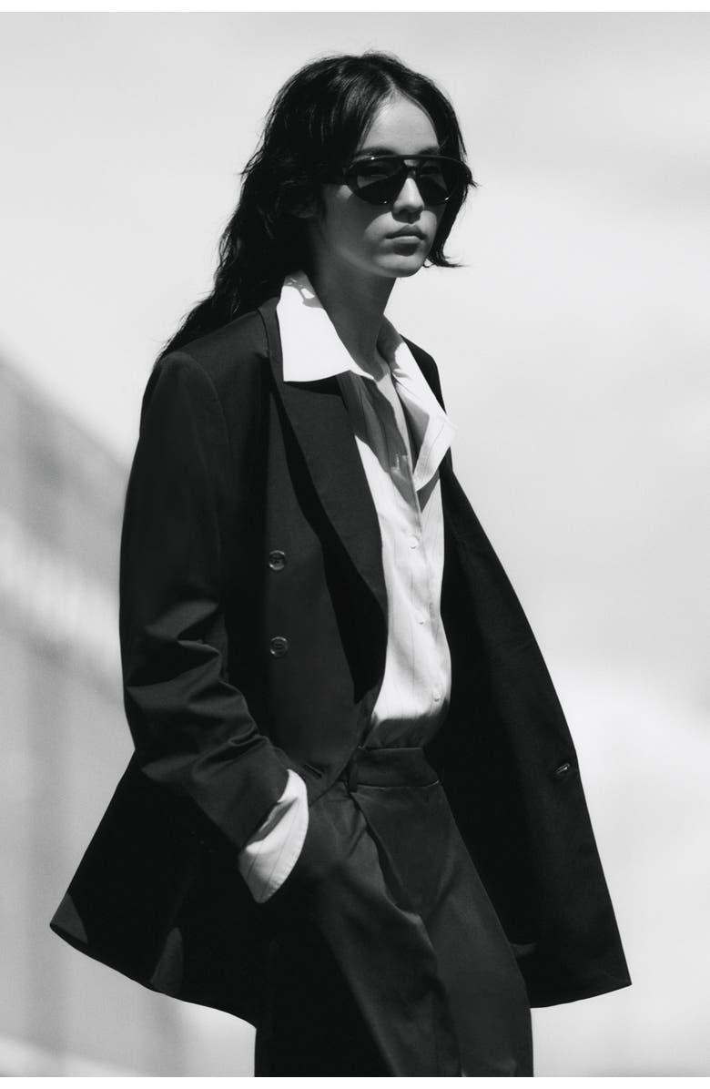 H&M Oversized Twill Blazer, Alternate, color, Dark Gray