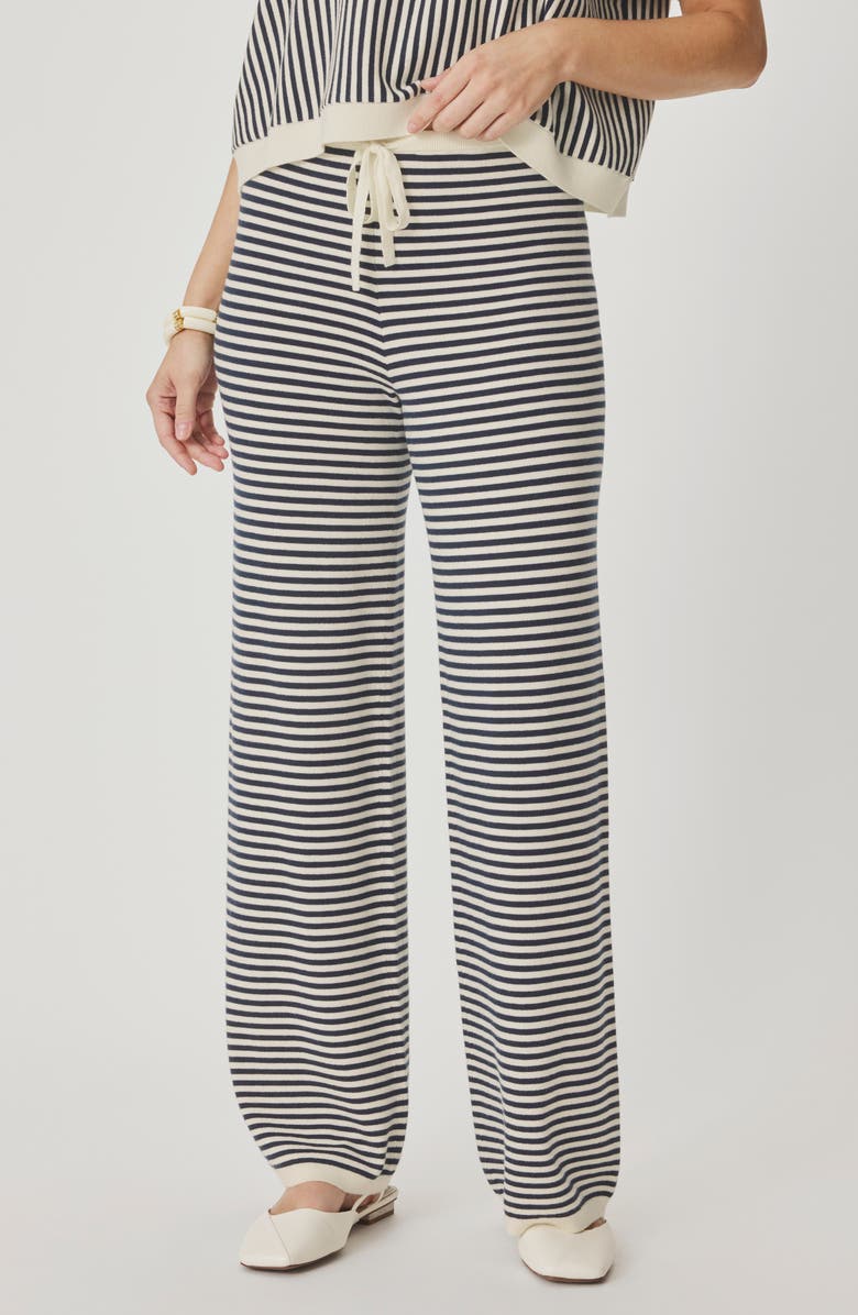 Splendid Christa Stripe Sweater Pants, Main, color, Mood Indigo Blue/ White