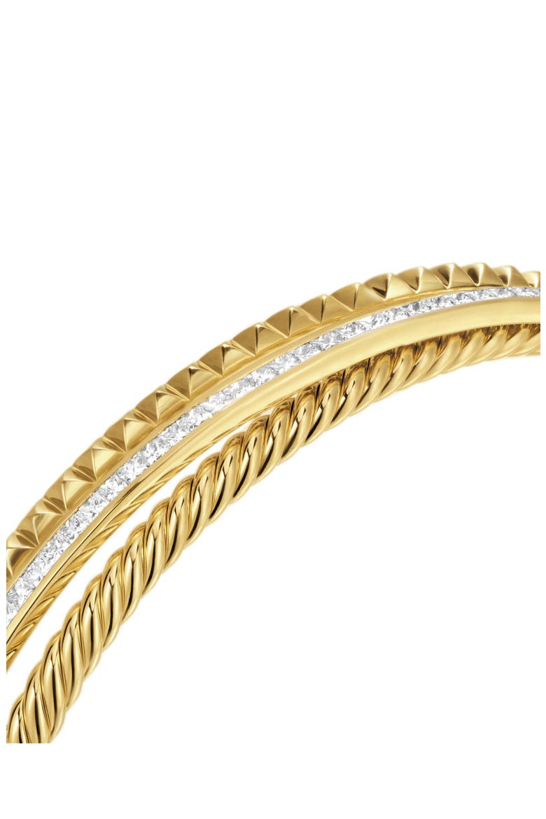 Crossover Trio Three-Row Cuff Bracelet in 18K Yellow Gold with Diamonds, 11mm, Alternate, color, 18K GOLD