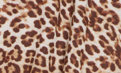 Renee C Leopard Smock Surplice Long Sleeve Top In Mocha