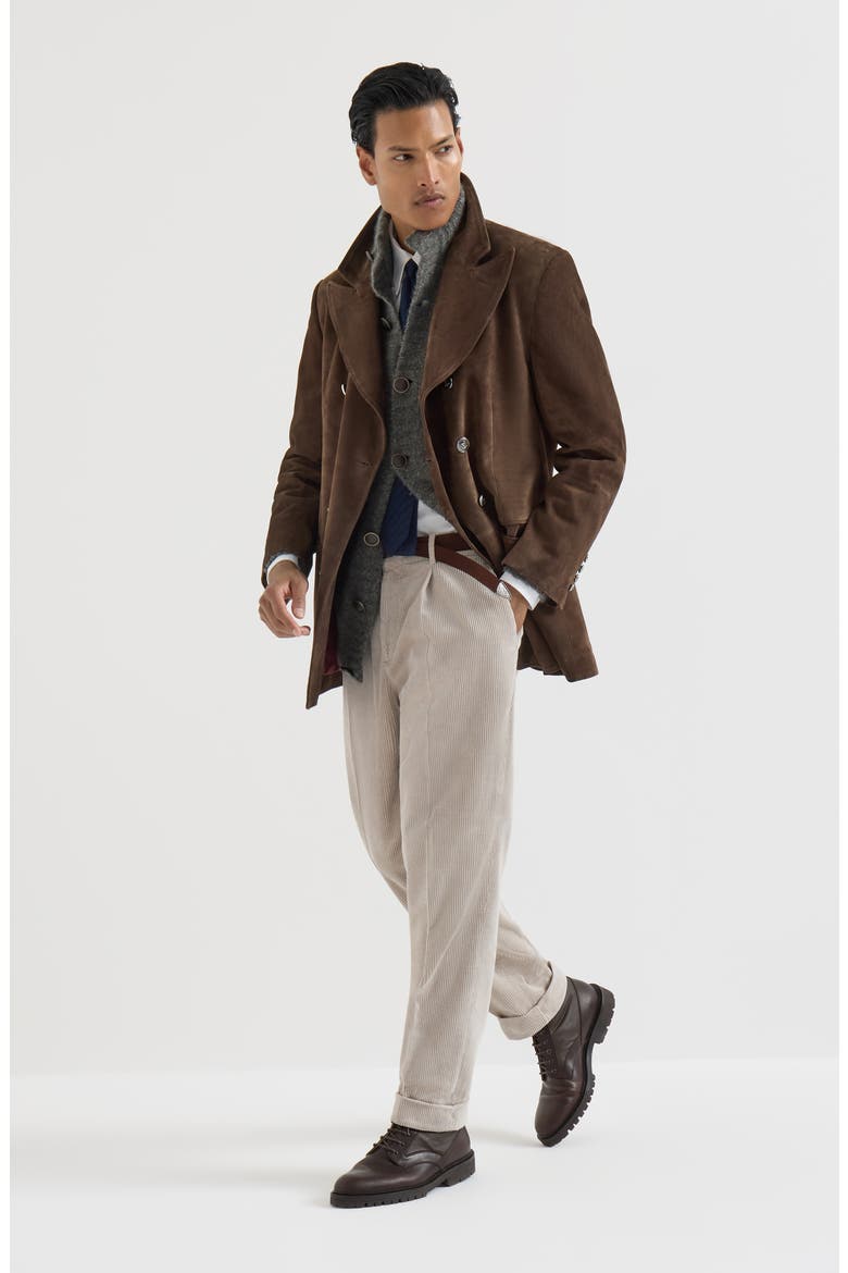 Garment-dyed trousers in cotton corduroy with pleat, Alternate, color, White