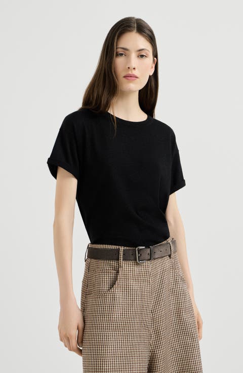 Sparkling cashmere and silk lightweight knit T-shirt