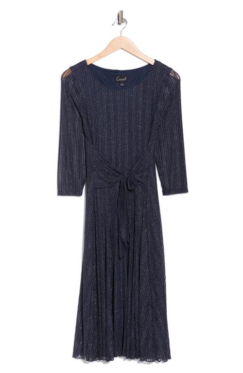 Connected Apparel Three-quarter Sleeve Mesh A-line Dress In Blue