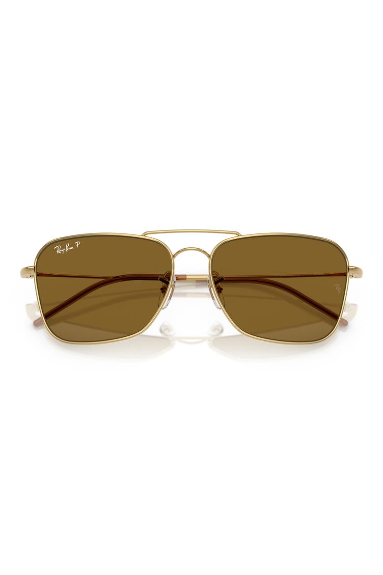 Caravan Reverse 58mm Polarized Square Aviator Sunglasses, Alternate, color, GOLD FLASH