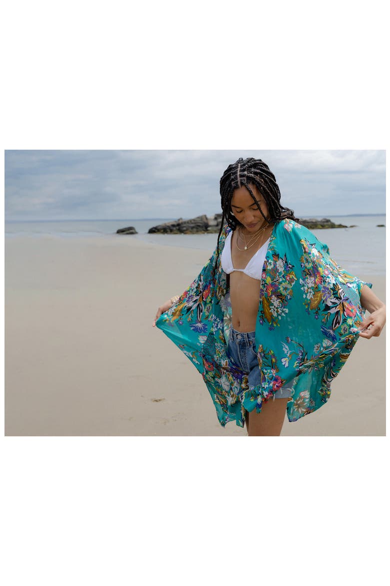 Floral Ruana, Alternate, color, TEAL