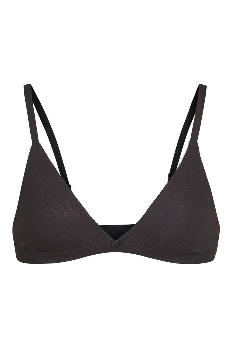 Pointelle Logo Triangle Bralette, Main, color, SOOT