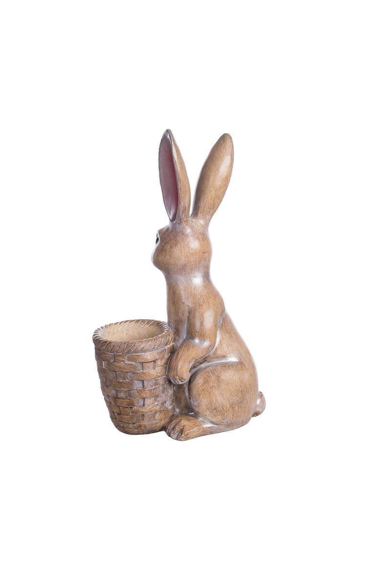 Easter Bunny Rabbit with Basket Large Decorative Figurine, Alternate, color, Brown