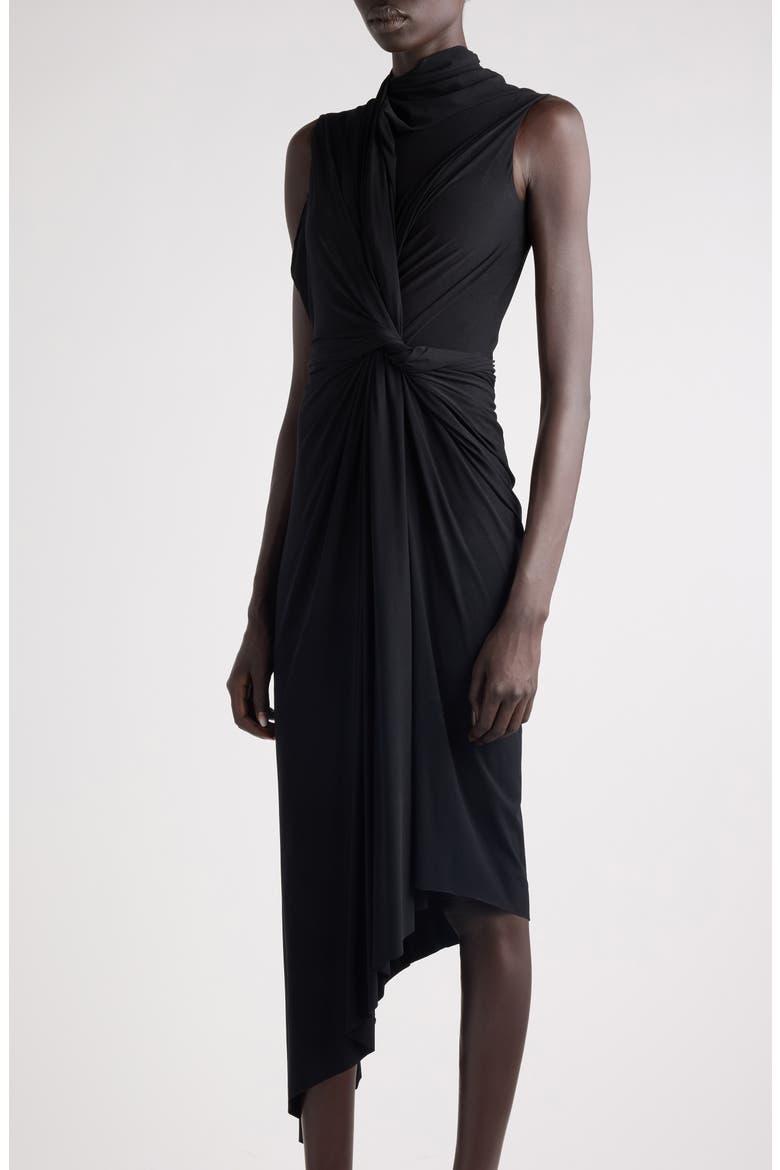 Draped Asymmetric Jersey Midi Dress, Alternate, color, 1000 BLACK