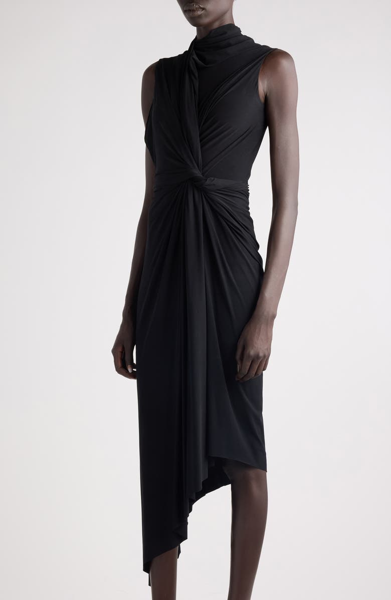 Balenciaga Draped Asymmetric Jersey Midi Dress, Alternate, color, 1000 Black