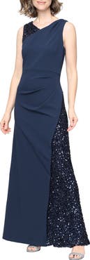SL FASHIONS Sequin Sleeveless Stretch Crepe Gown