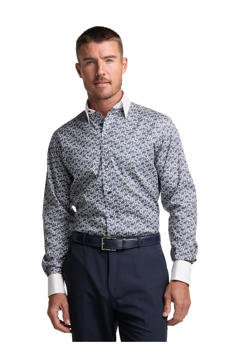 Comfort Stretch Non-iron Paisley Dress Shirt, Alternate, color, Blue/Brown