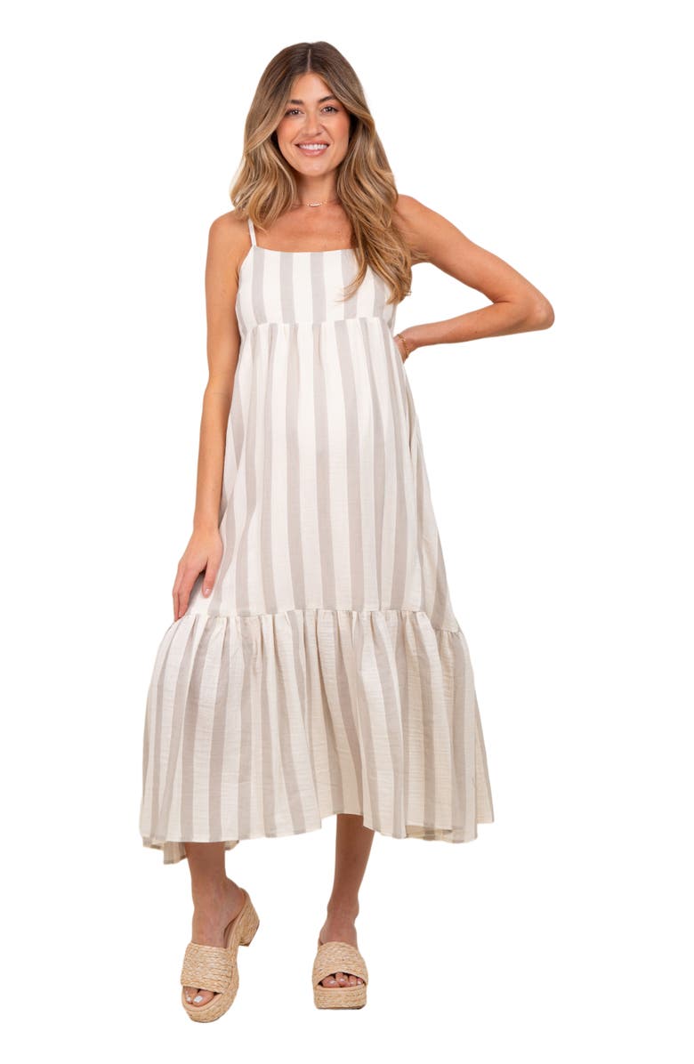 PinkBlush Wide Stripe Linen Blend Sleeveless Maxi Dress, Alternate, color, Beige